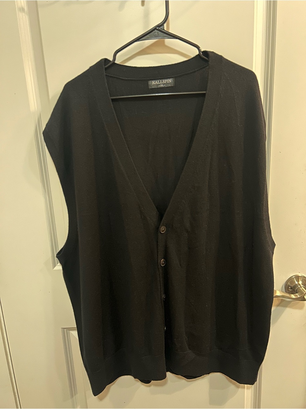 Kallspin 3XL Men’s Black Wool Blend Sweater Vest Button Front V-Neck Knit